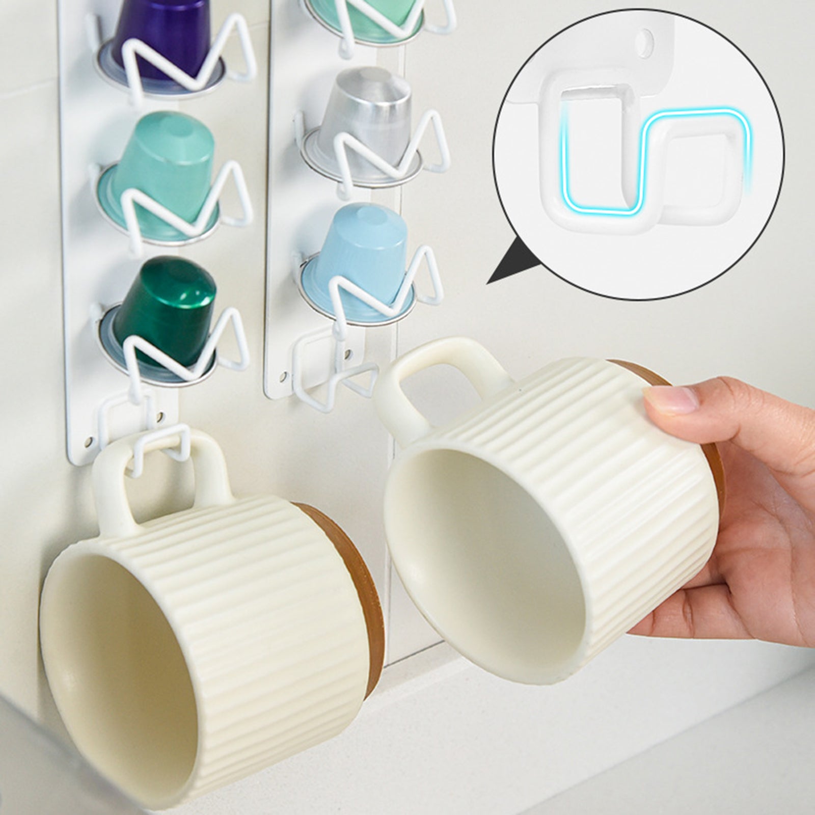 Adhesive Storage Rack Carbon Steel Wall-Mounted Coffee Capsule Holder Long Style Adhesive Storage Rack Carbon Steel Wall-Mounted Coffee Capsule Holder Long Style